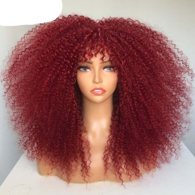 Copper Ginger Curly Synthetic Natural Wig With Bangs