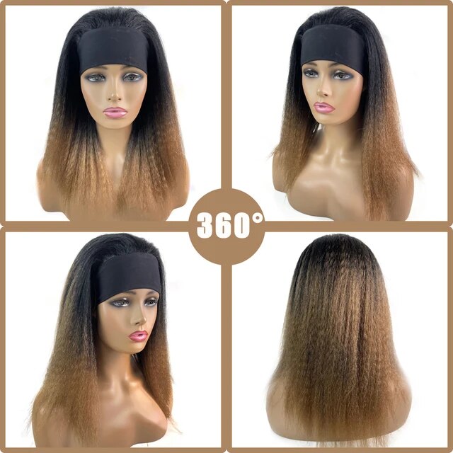 Straight Headband Wig Natural Black Medium Length Wig Afro Kinky Free Part
