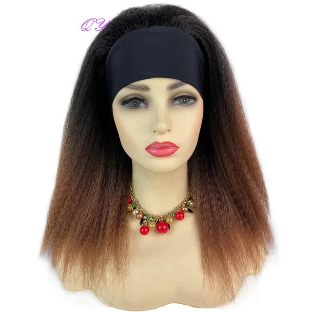 Straight Headband Wig Natural Black Medium Length Wig Afro Kinky Free Part