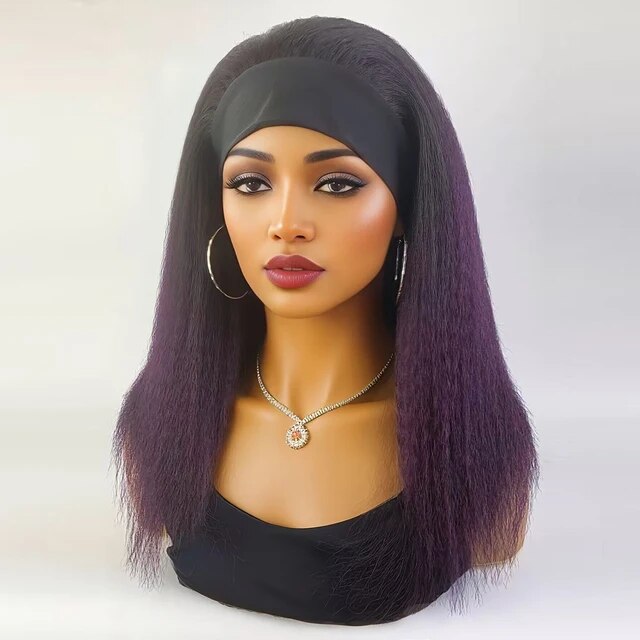 Straight Headband Wig Natural Black Medium Length Wig Afro Kinky Free Part