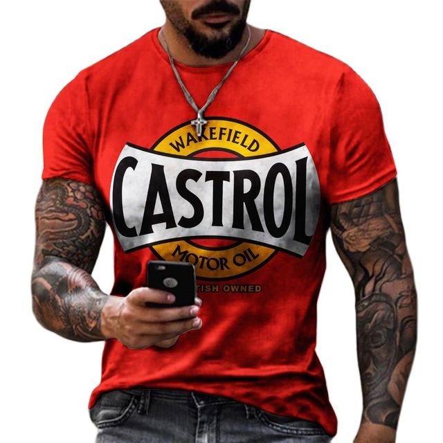 T shirts 3d Castrol Print Short Sleeve Letter Tops Fashion Oil