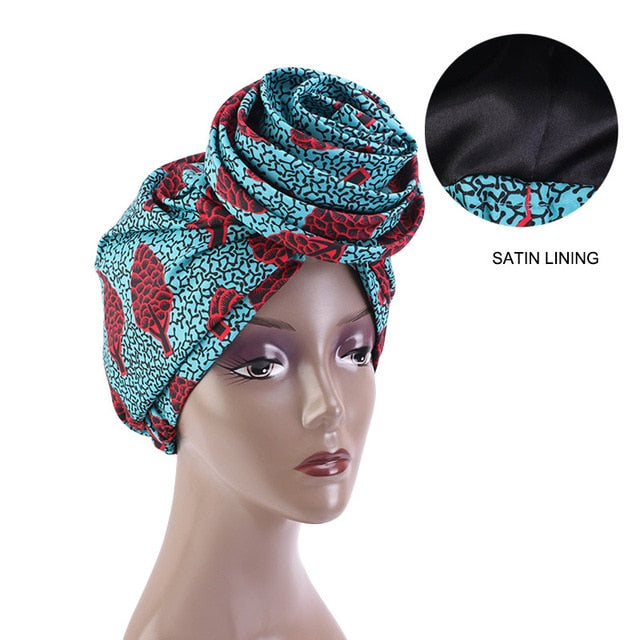 Print Stretch Bandana Satin Head Long Scarf Wrap
