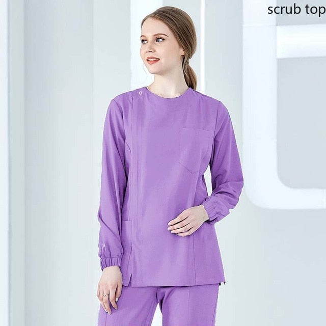 Long Sleeve Scrub Coat Nursing Uniform Top