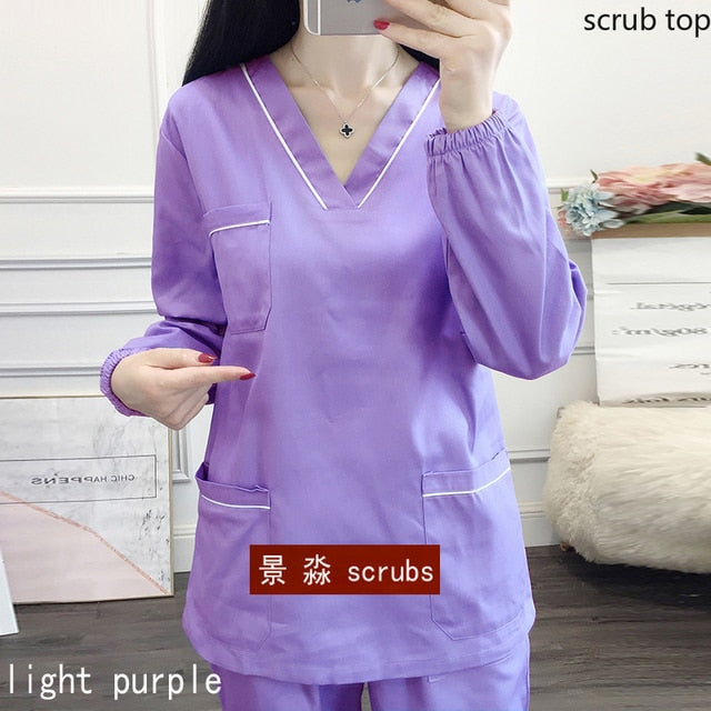 Medical Uniform V-neck Long Sleeve Scrub Top