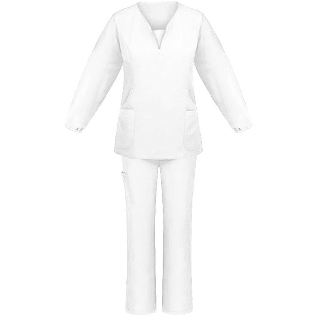 V neck Zipper Scrub Uniform Set