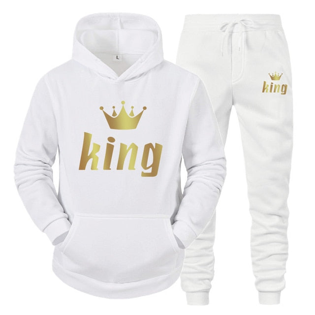 Printed Queen King Couple Sweatshirt Tracksuit Set