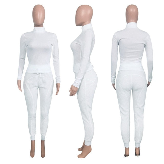 Turtleneck Top And Pants Two Piece Set
