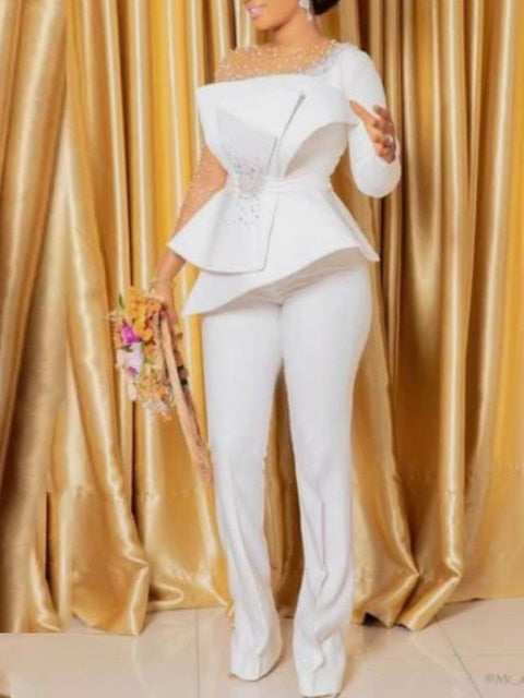 Vintage Beaded Long Sleeve Women Jumpsuit