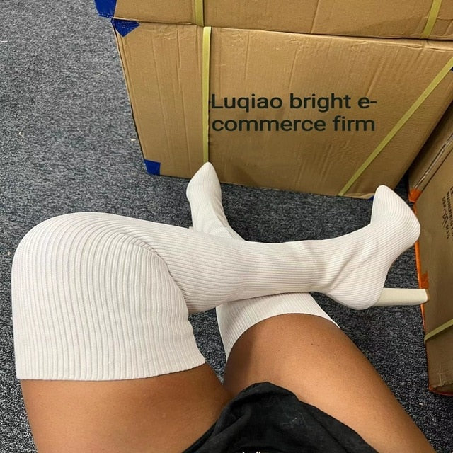 New Thigh Knitted Elastic Socks Long Boots
