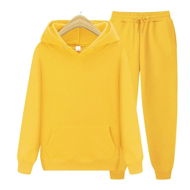 Men Hoodie Two-Piece Set Casual Solid Color Sweat Suit Tracksuit