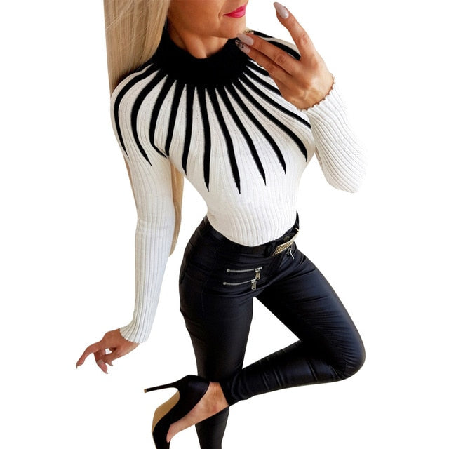 Knitting Turtleneck Long Sleeve Sexy Top