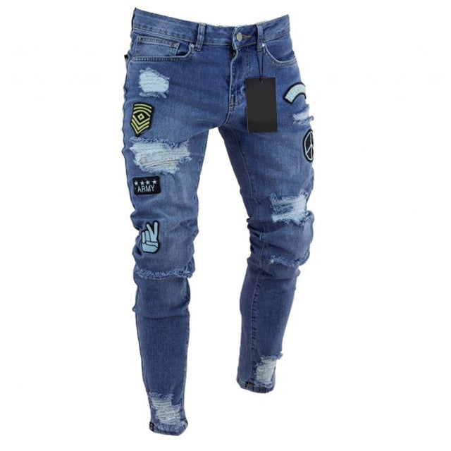 Skinny Slim Ripped Long Denim Trousers for Men- Jeans