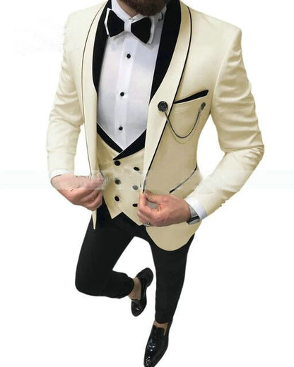 Slim Fit Tuxedo 3 Piece Set (blazer + Vest+ Pants）