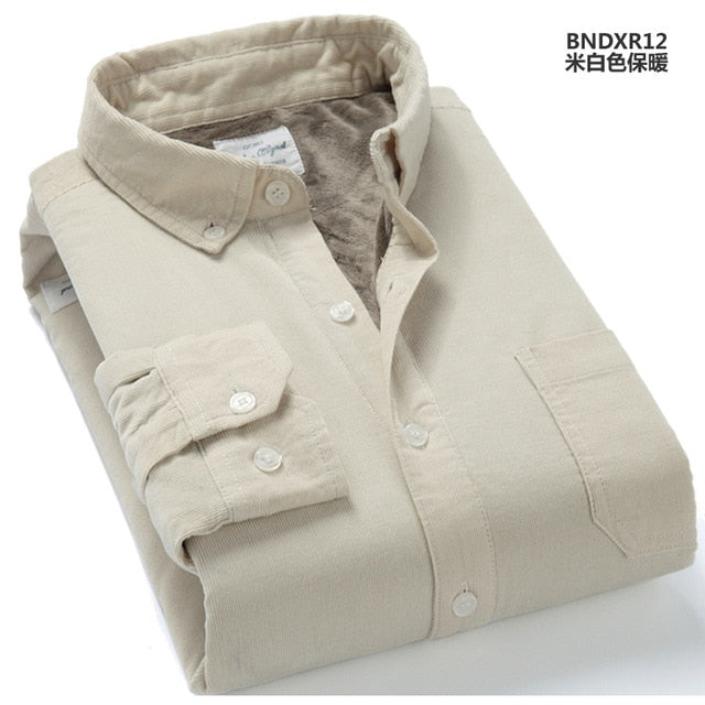 Plaid Corduroy Warm Shirt Thick Fleece Lining Long Sleeve Shirt