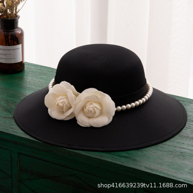 Elegant black pearl Hepburn Party hat