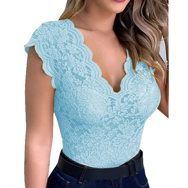 Sleeveless V Neck Lace Vest Top for Women
