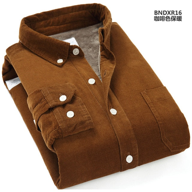 Plaid Corduroy Warm Shirt Thick Fleece Lining Long Sleeve Shirt