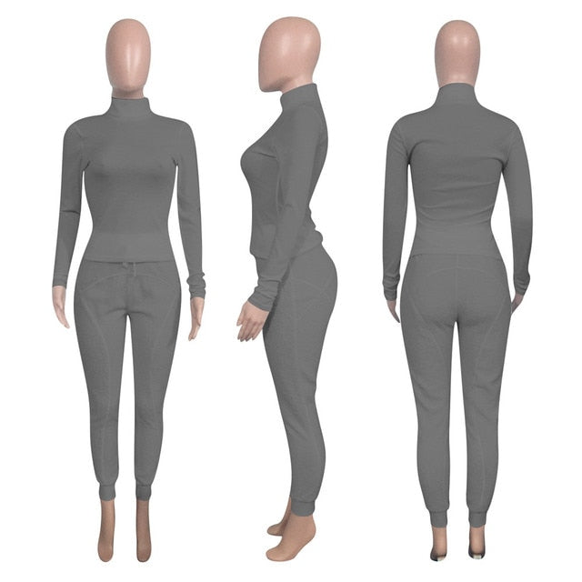 Turtleneck Top And Pants Two Piece Set