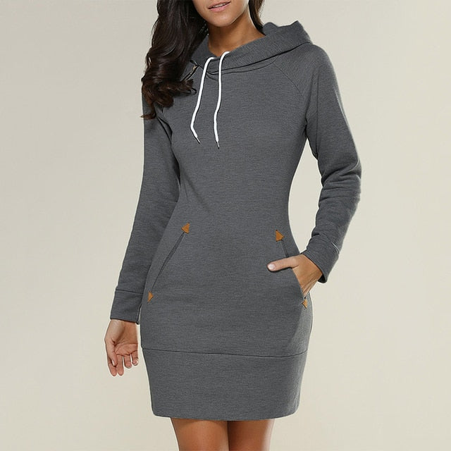 Knee-length Sweatshirt Hooded Dress