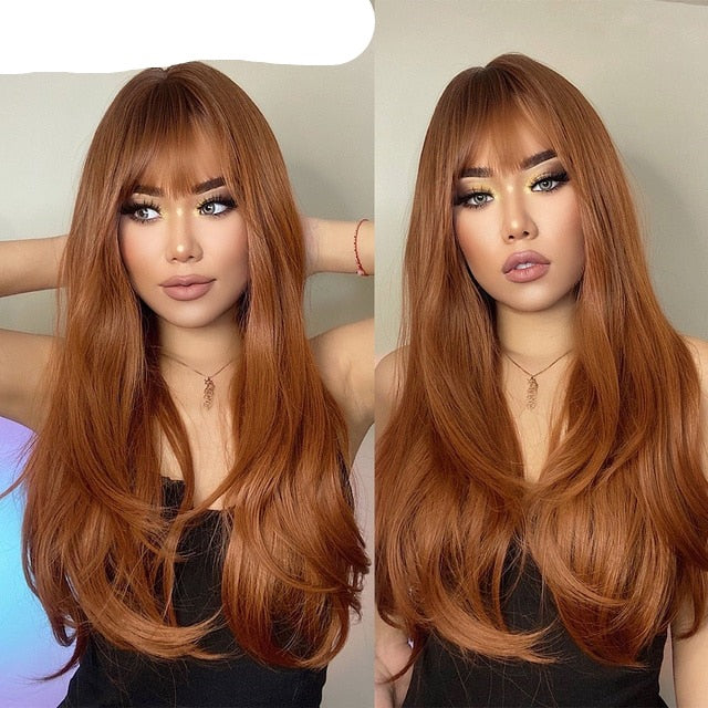 Synthetic Wig with Bangs Layered Natural Straight Wig for Women