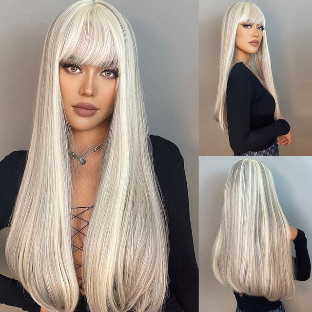 Synthetic Wig with Bangs Layered Natural Straight Wig for Women