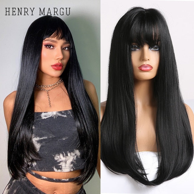 Synthetic Wig with Bangs Layered Natural Straight Wig for Women