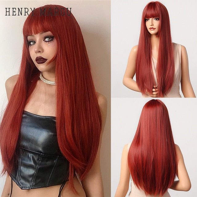 Synthetic Wig with Bangs Layered Natural Straight Wig for Women