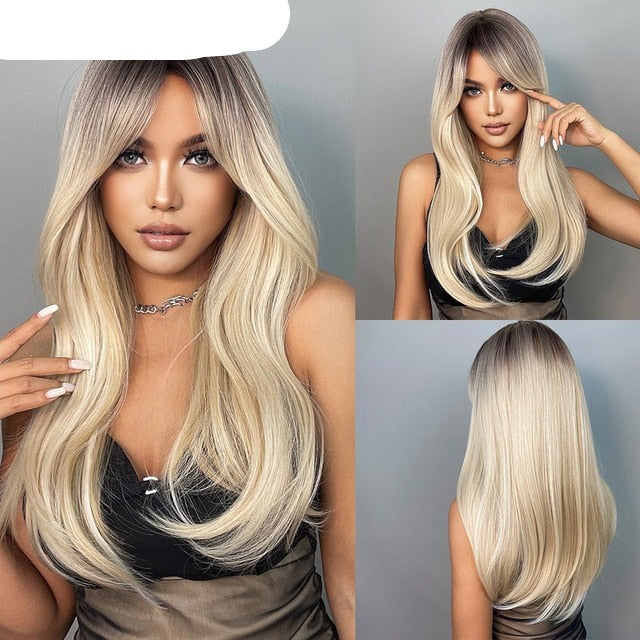 Synthetic Wig with Bangs Layered Natural Straight Wig for Women