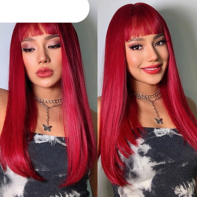 Synthetic Wig with Bangs Layered Natural Straight Wig for Women