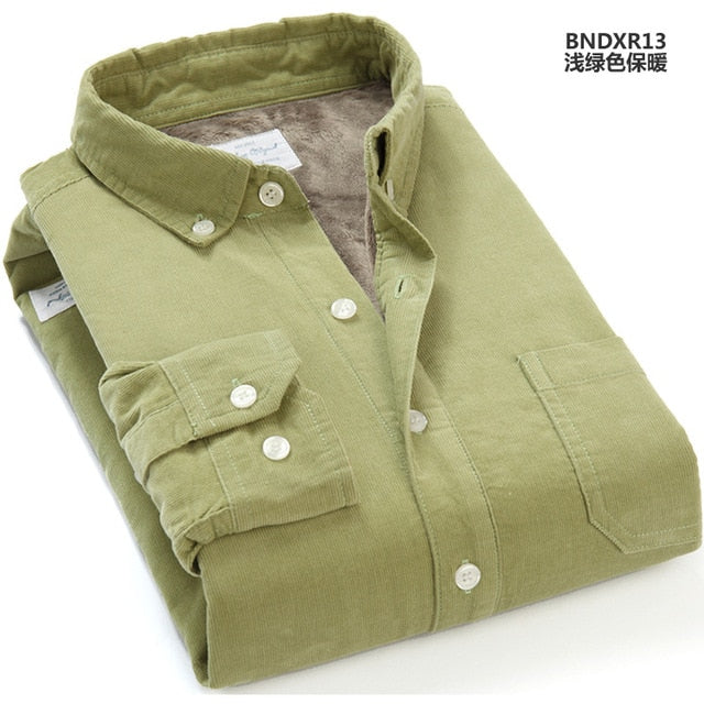 Plaid Corduroy Warm Shirt Thick Fleece Lining Long Sleeve Shirt