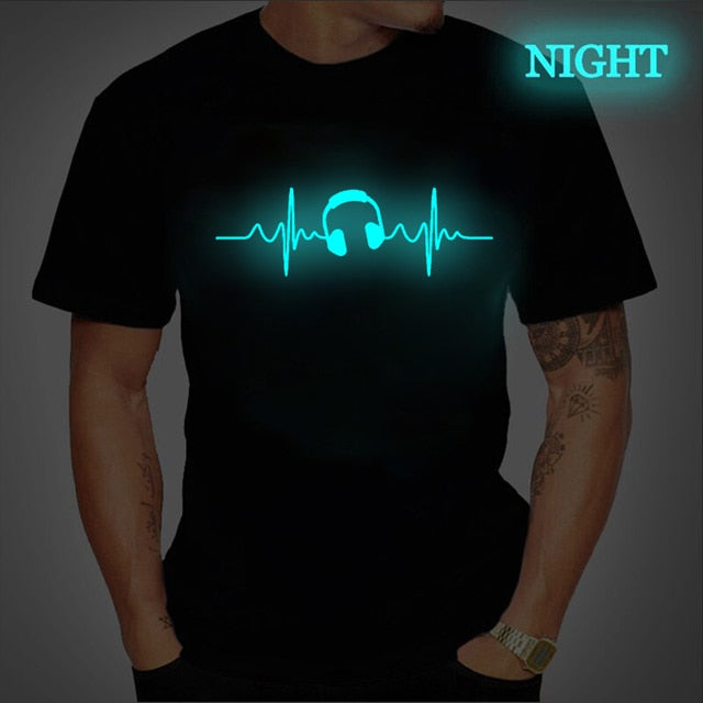 Music Symbol Heartbeat Luminous Print Tees T-shirt for Men