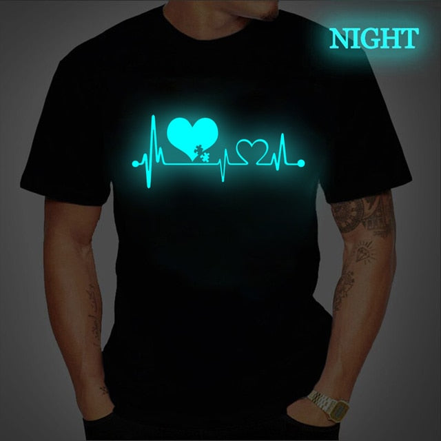 Music Symbol Heartbeat Luminous Print Tees T-shirt for Men