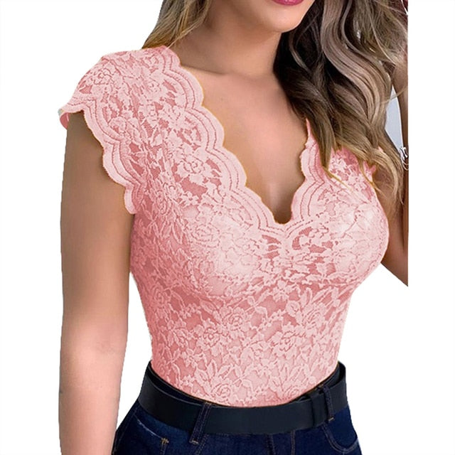 Sleeveless V Neck Lace Vest Top for Women