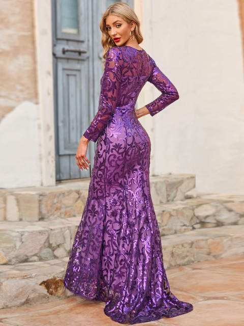 Glitter Sexy Long Sleeve Prom Dress