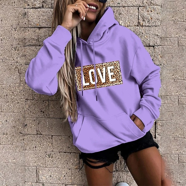 Love Leopard Print Hoodies Sweatshirt