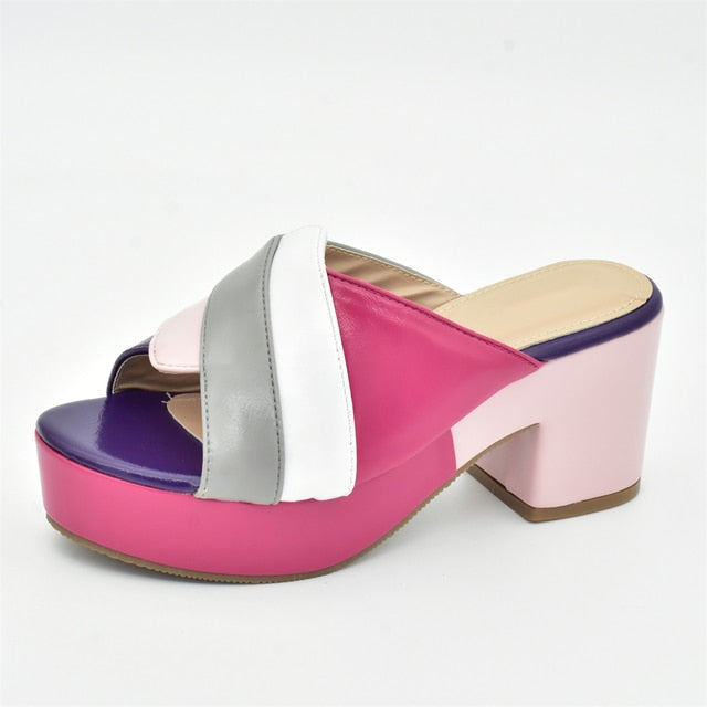Italian Lady Shoes Slippers Sandals Platform Multicolor Design