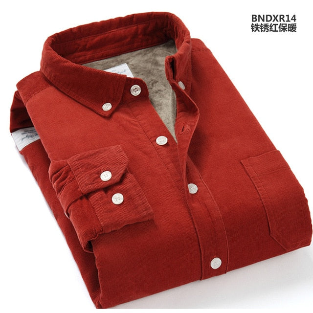 Plaid Corduroy Warm Shirt Thick Fleece Lining Long Sleeve Shirt
