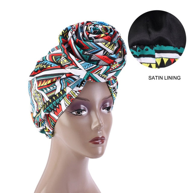Print Stretch Bandana Satin Head Long Scarf Wrap