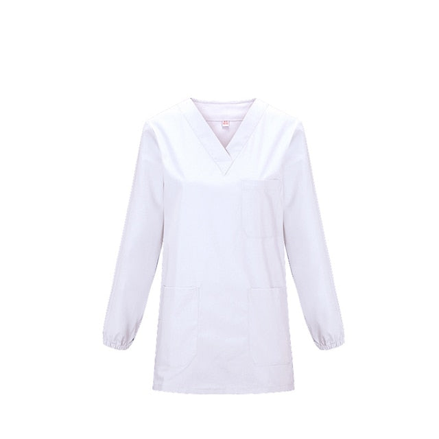 Medical Uniform Long Sleeve V-neck with Chest Pocket Scrub Top