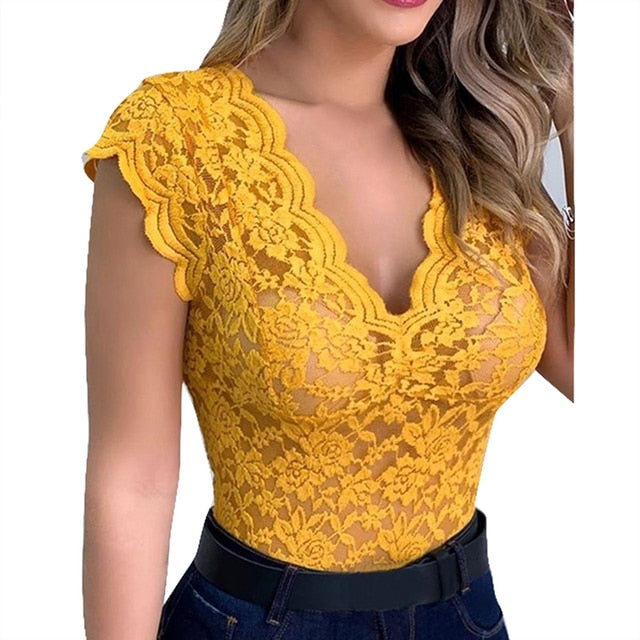 Sleeveless V Neck Lace Vest Top for Women