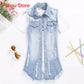 Multiple Styles Denim Sleeveless Casual Blue Hole Jacket Vest Coat Women