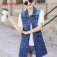 Multiple Styles Denim Sleeveless Casual Blue Hole Jacket Vest Coat Women