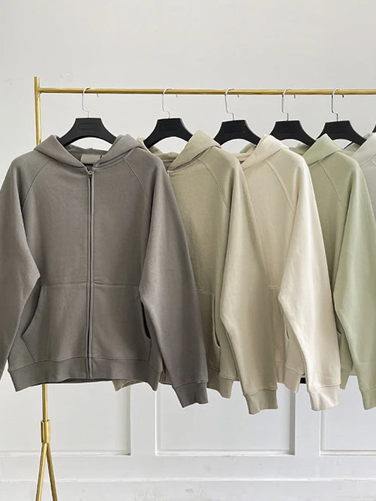 Cotton Hoodie Heavyweight Zipper Sweatshirt with Lambswool Fleece