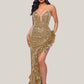 Elegant Feathers High Split Birthday Party Glitter Sequins Maxi Dress Women Night Club Wedding Evening Prom Dresses Robe