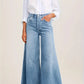 High-waisted light blue faded loose A-line wide-leg women's jeans