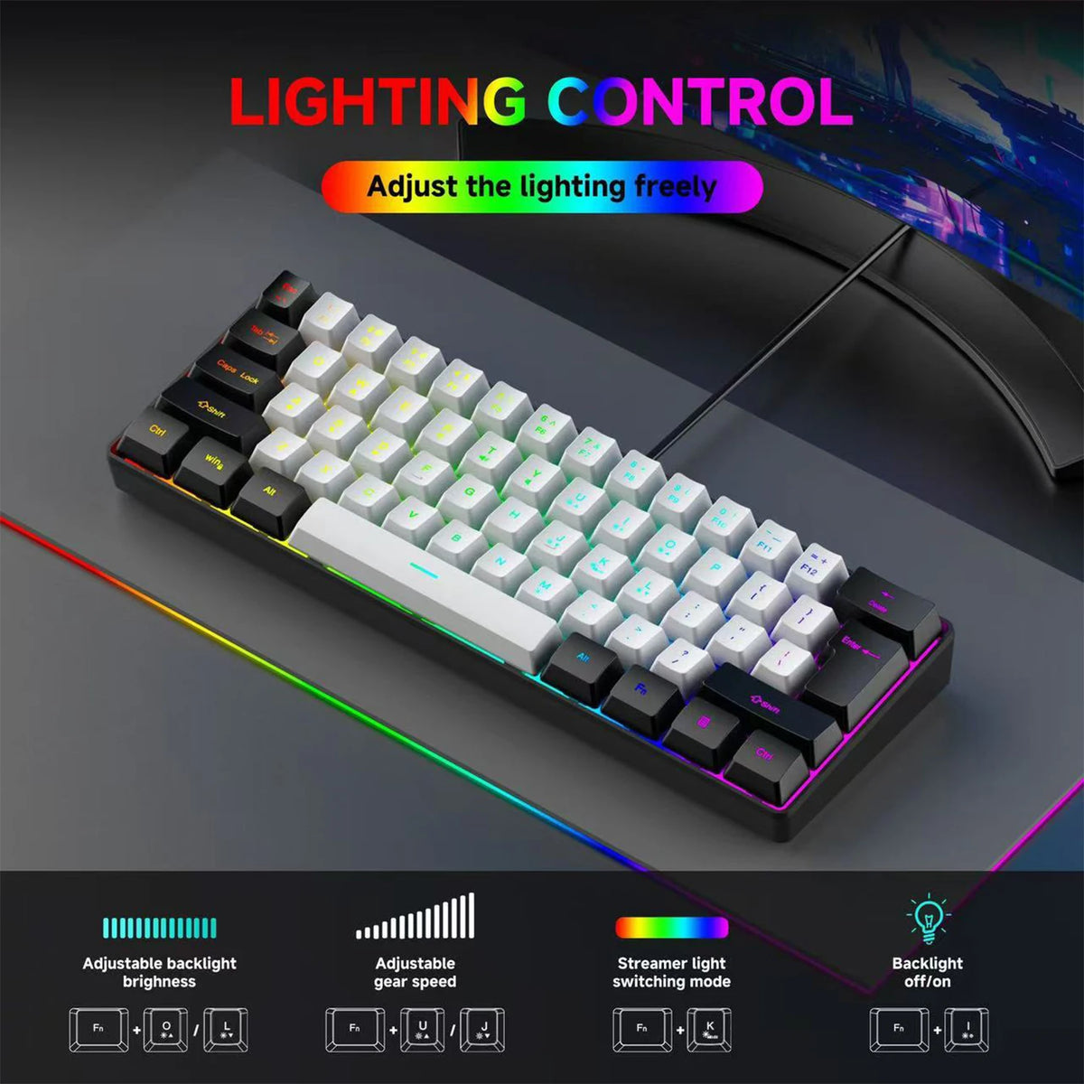 2025 new Mini 60% Compact Wired Keyboard 61 Keys RGB Backlight Membrane Keyboard For Windows PC Office laptop Computer
