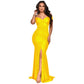 Elegant Maxi Evening Dress, Satin Banquet V Neck Sexy Spring Summer Split Dress, Female Luxury Trailing Long Party Dress