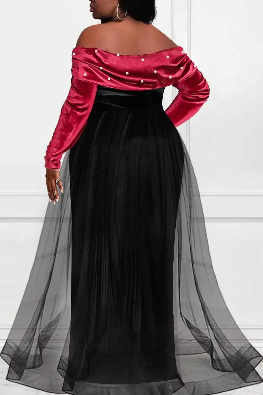 Women's Plus Size Off-The-Shoulder Velvet Maxi Dress