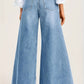 High-waisted light blue faded loose A-line wide-leg women's jeans