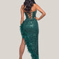 Elegant Feathers High Split Birthday Party Glitter Sequins Maxi Dress Women Night Club Wedding Evening Prom Dresses Robe